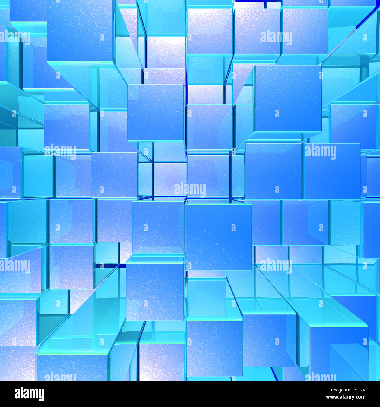 Bright Glowing Blue Opaque Metal Background With Cubes And Squares Stock Photo