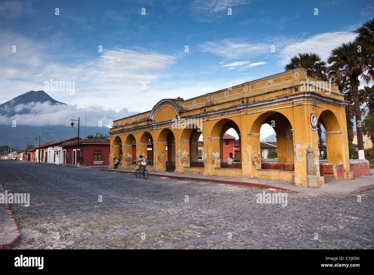 Antigua is a charming world heritage town in Guatemala filled with gorgeous old architecture and cobblestone streets. Stock Photo