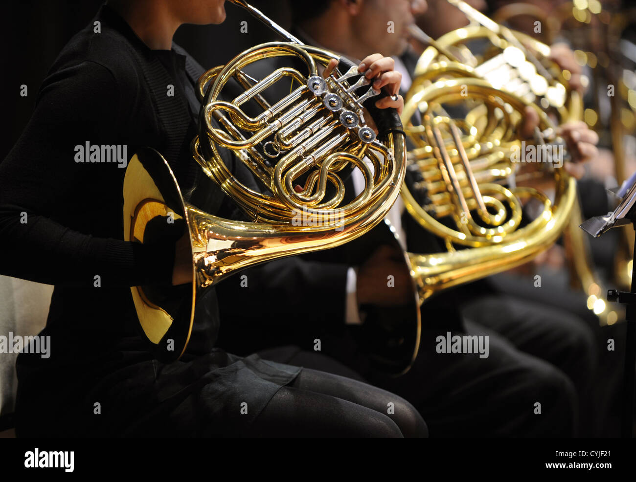 french horn during a classical concert music Stock Photo Alamy