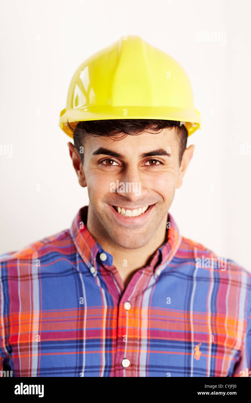 Man wearing hard hat Stock Photo Alamy