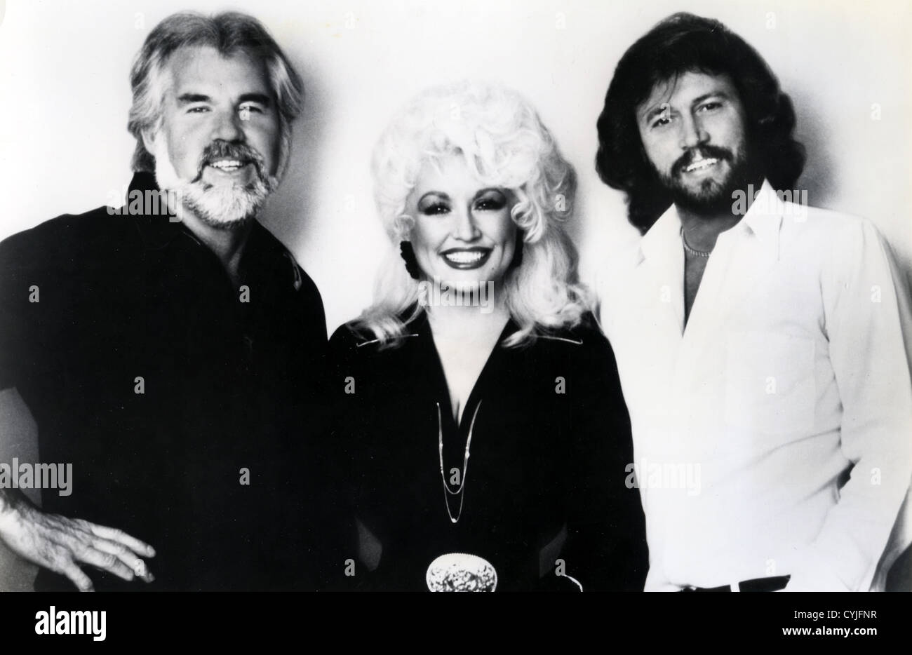 Dolly Parton Promotional Photo In 19 With Kenny Rogers At Left And Barry Gibb For Islands In The Stream On Rca Stock Photo Alamy