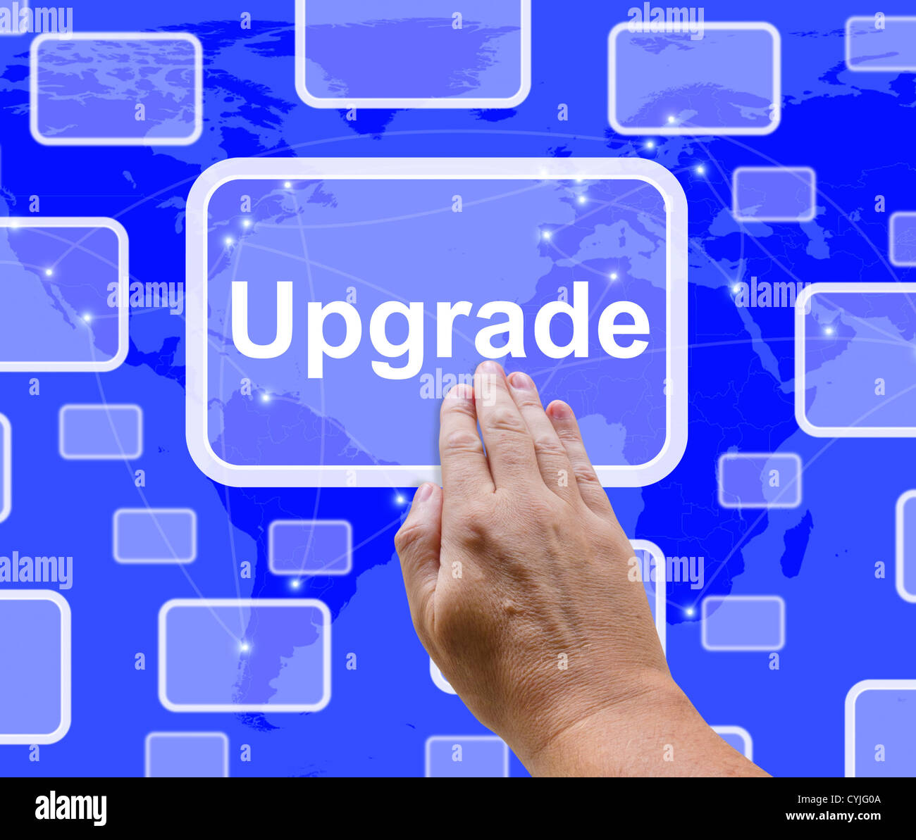 Upgrade Button Showing Software Updates To Improve Applications Stock Photo