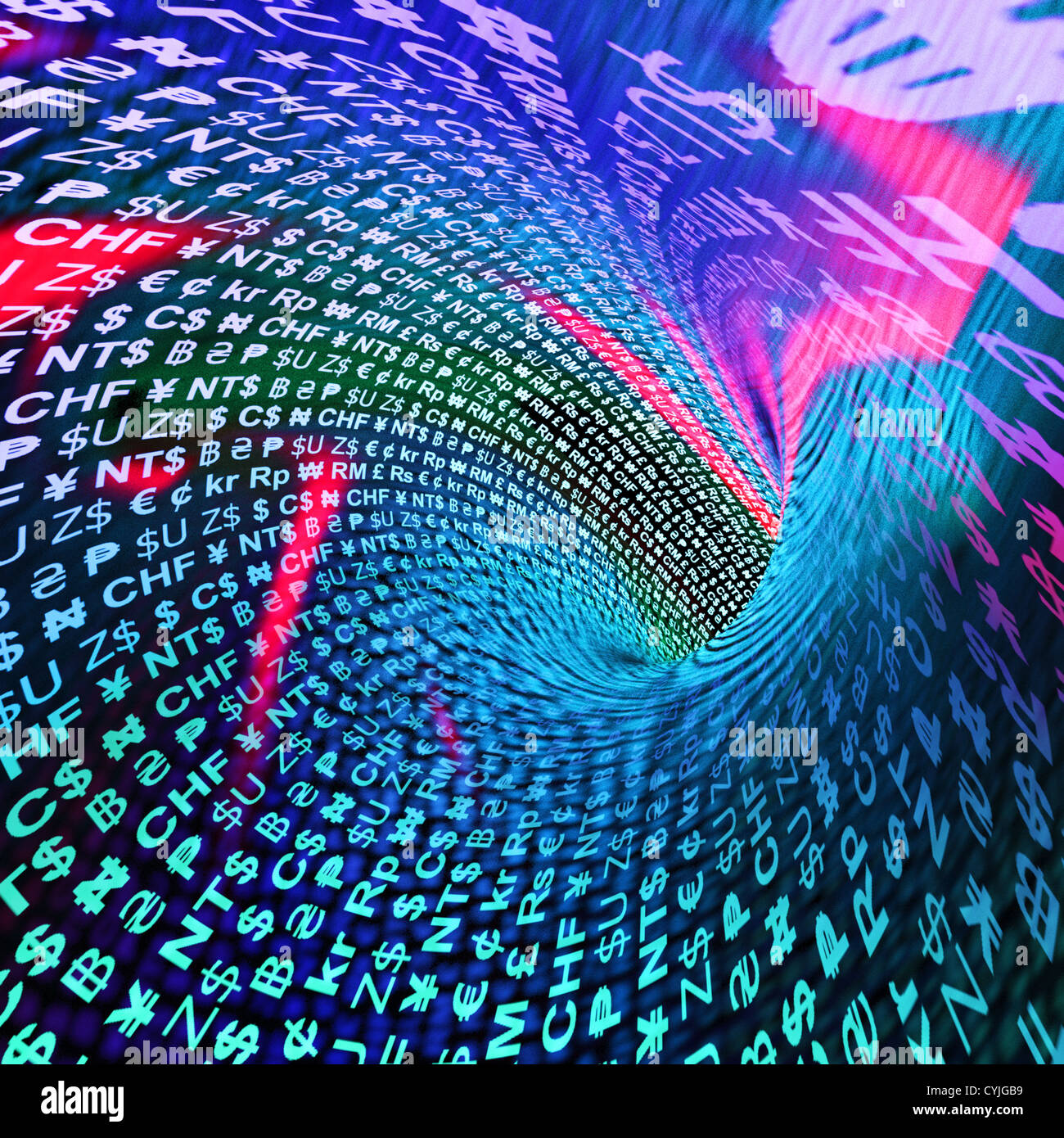 Currency Symbols Glowing Showing Exchange Rates And Finances Stock Photo