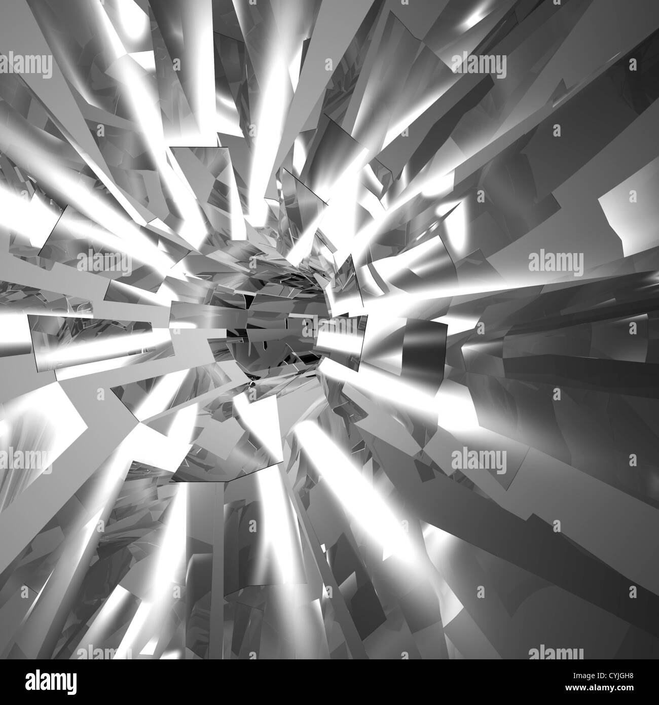 Shiny Exploding Gray Metal Or Glass Background Of Shattered Pieces Stock Photo