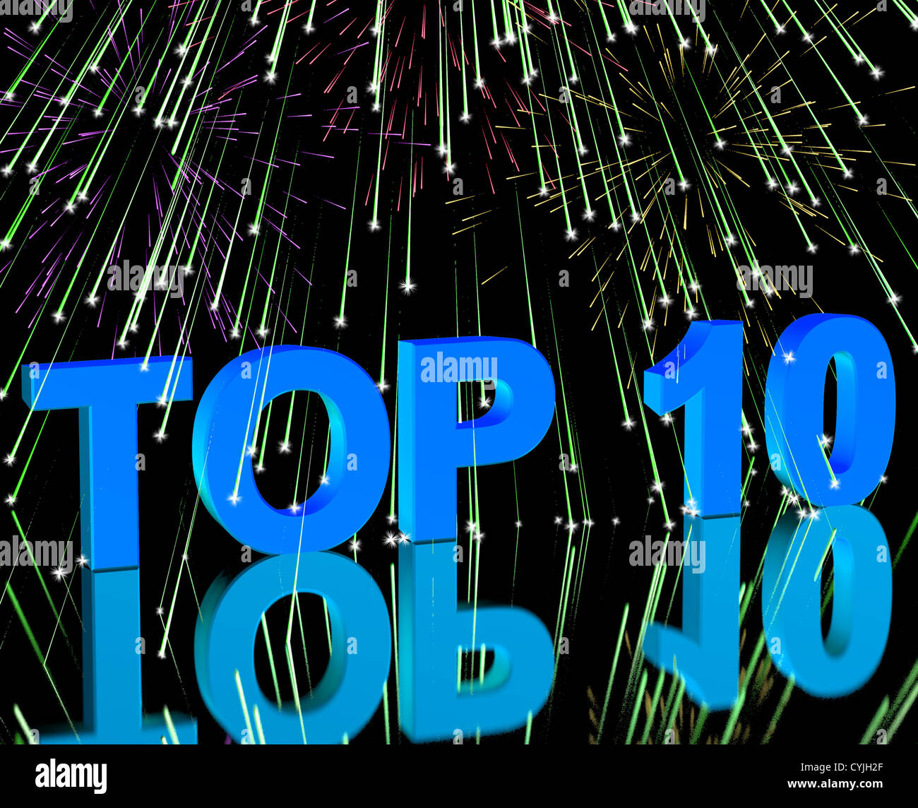 Top Ten Word And Fireworks Shows Best Rated In Charts Stock Photo