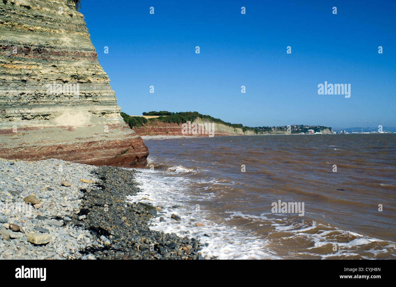 rock strata lavernock point looking towards penarth vale of glamorgan south wales uk Stock Photo