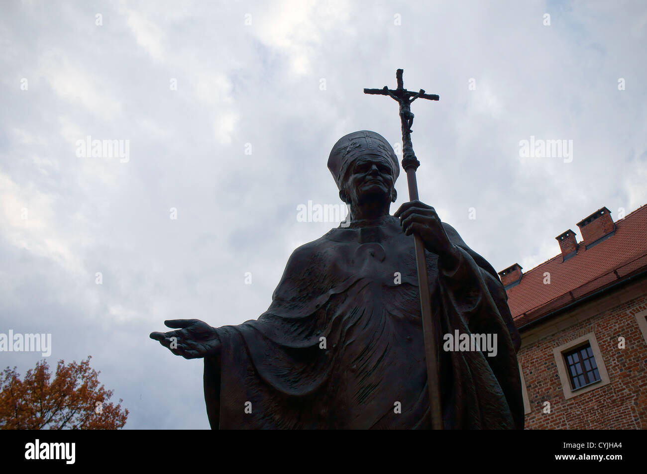 The statue of Pope John Paul II at the Wawel castle in Krakow, Poland, October 26, 2012. (CTK Photo/Libor Sojka) Stock Photo
