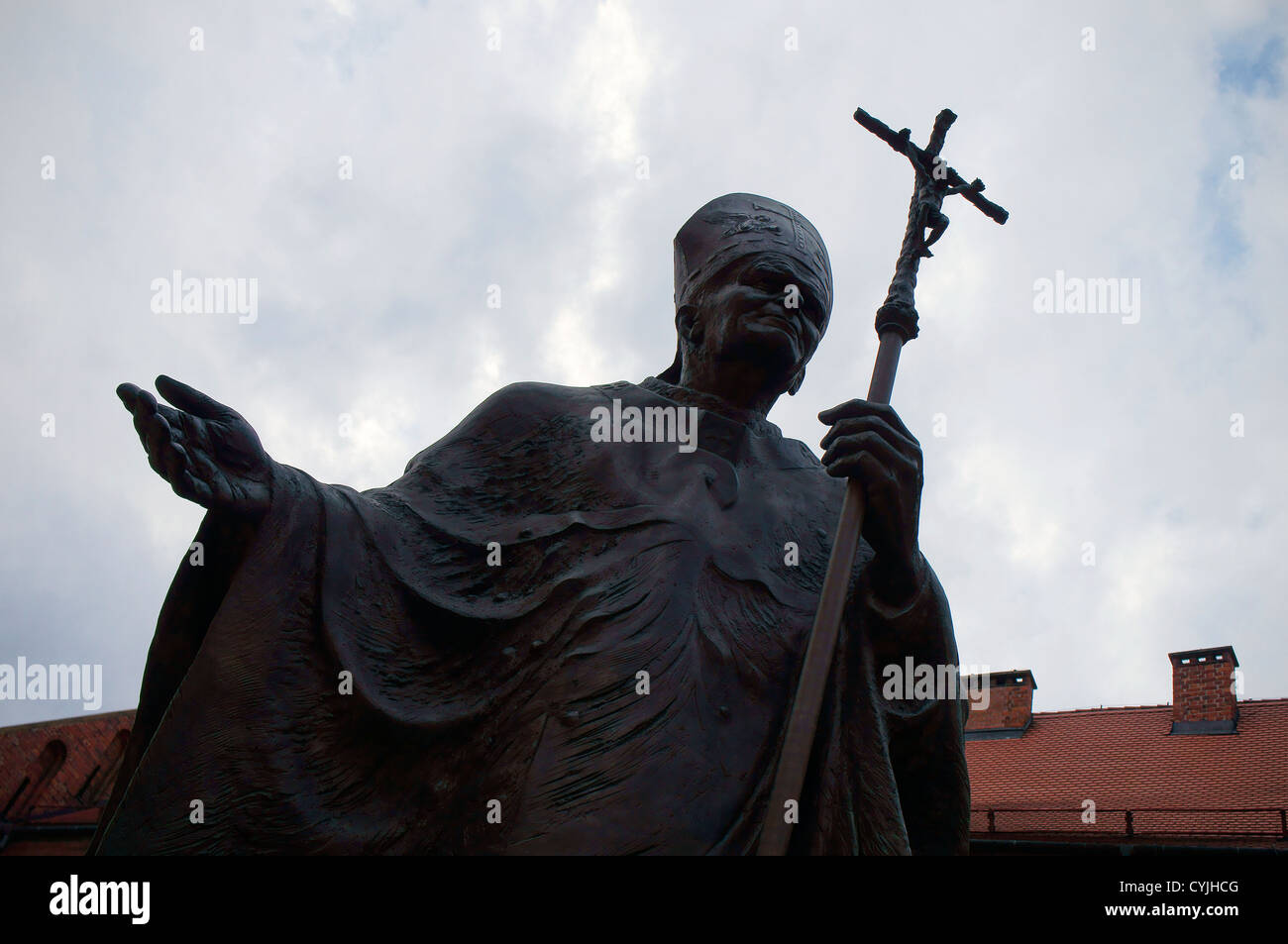 The statue of Pope John Paul II at the Wawel castle in Krakow, Poland, October 26, 2012. (CTK Photo/Libor Sojka) Stock Photo