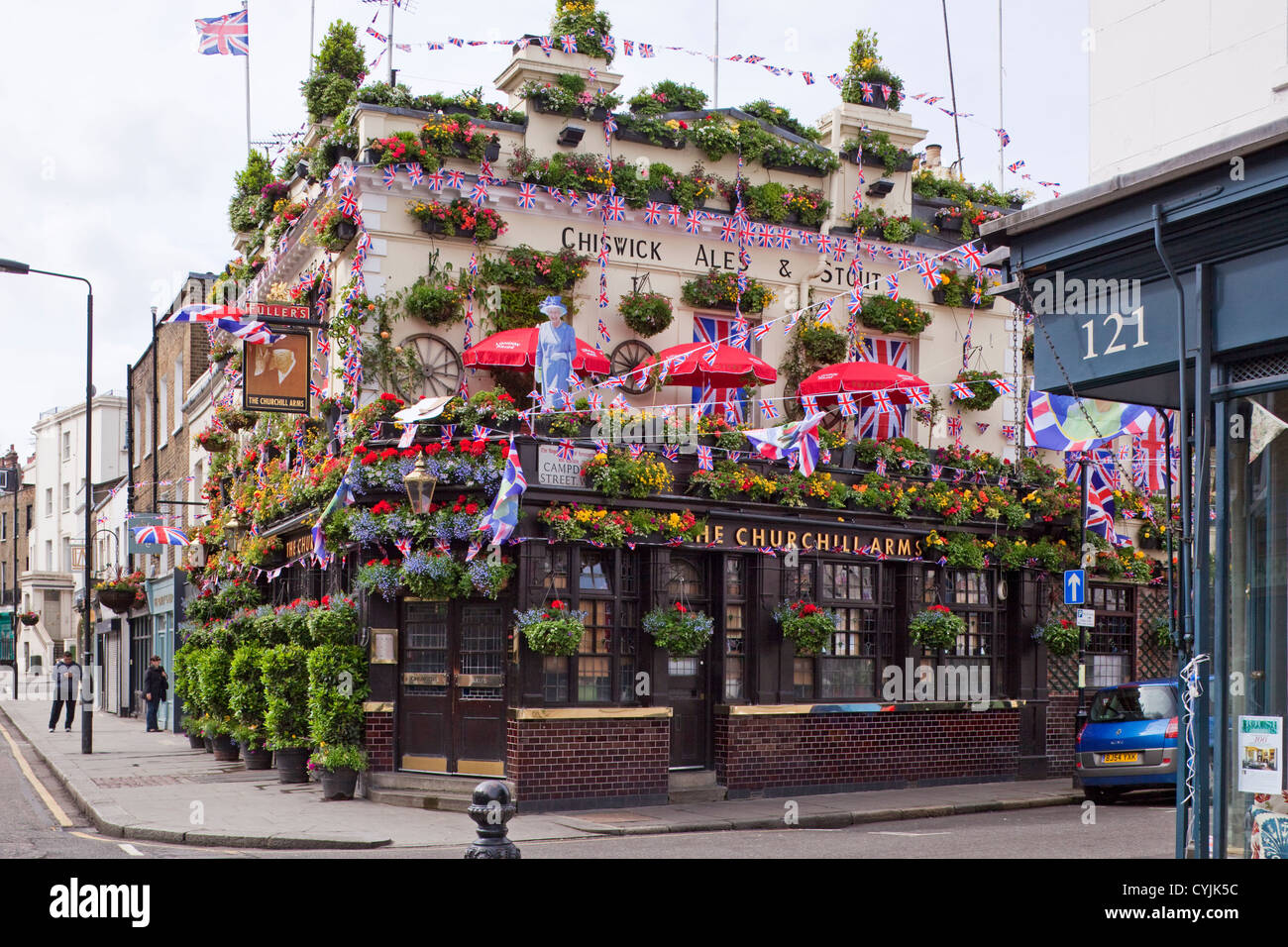 Floral London pub; The Churchill Arms, Kensington Church Street