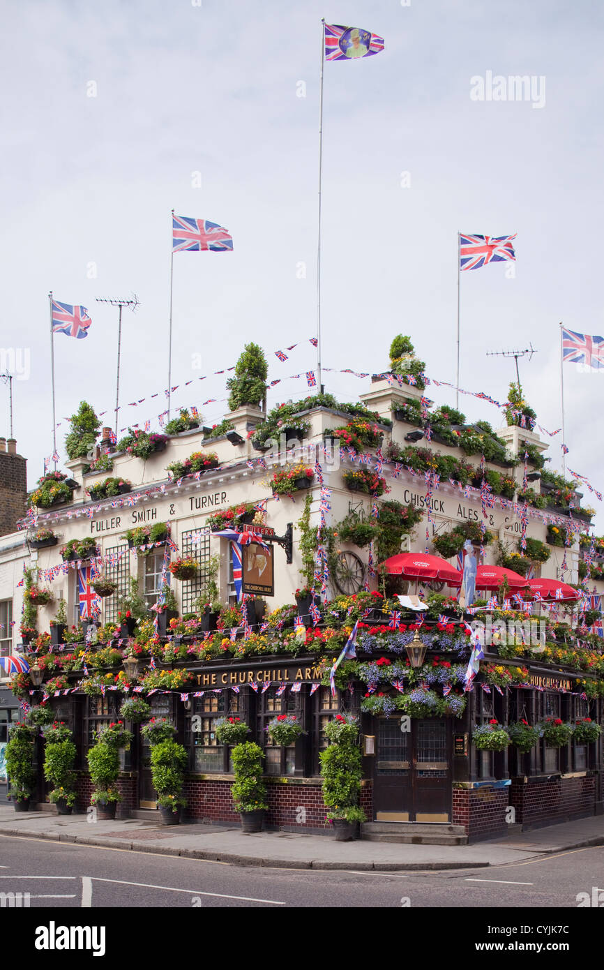 Floral London pub; The Churchill Arms, Kensington Church Street