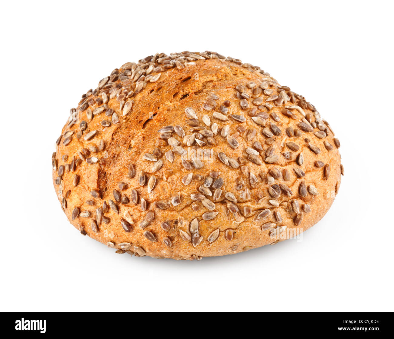 A loaf of homemade bread with sunflower seeds isolated on white background Stock Photo