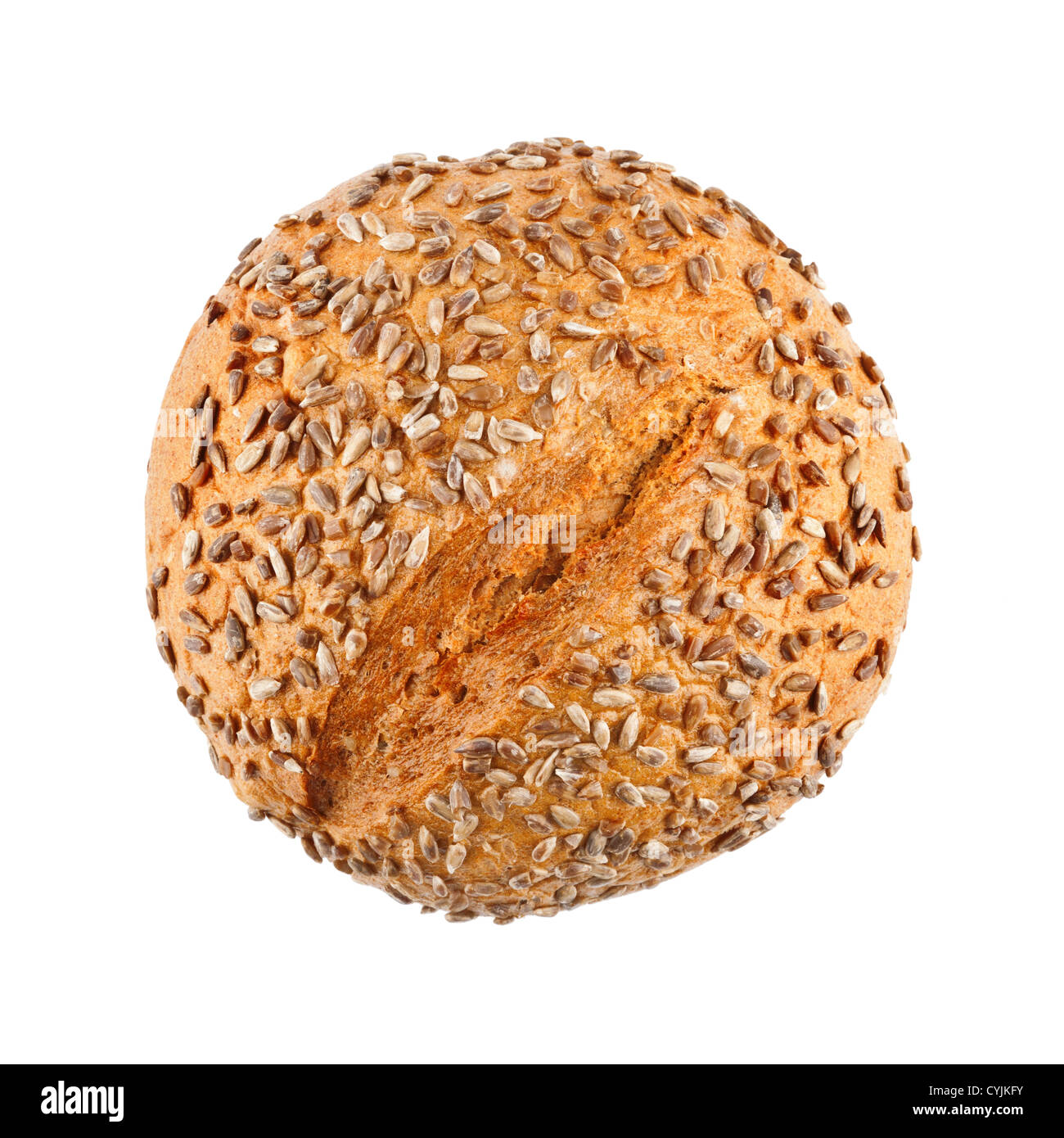 A loaf of delicious homemade bread with sunflower seeds isolated on white background Stock Photo