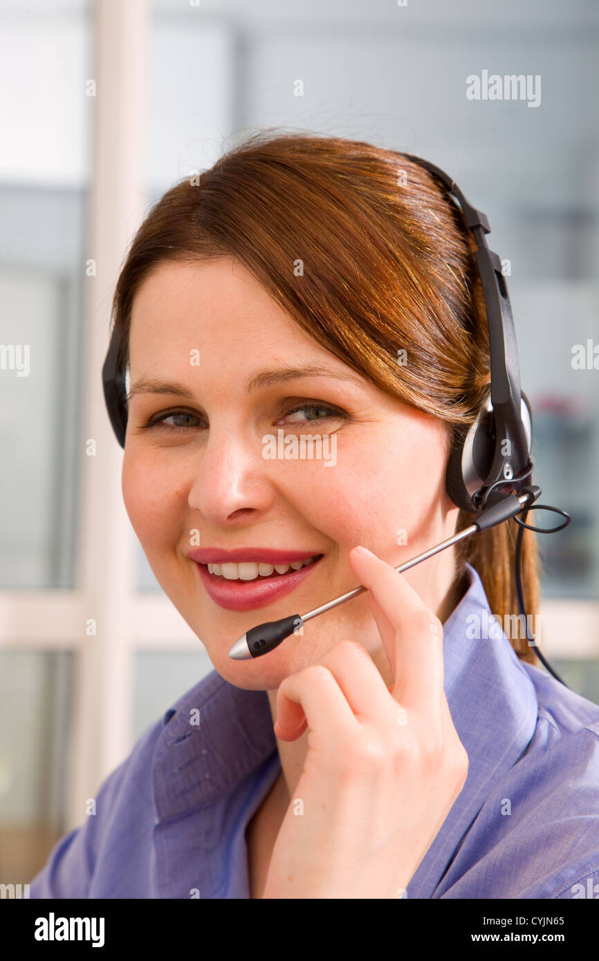businesswoman with microphone Stock Photo