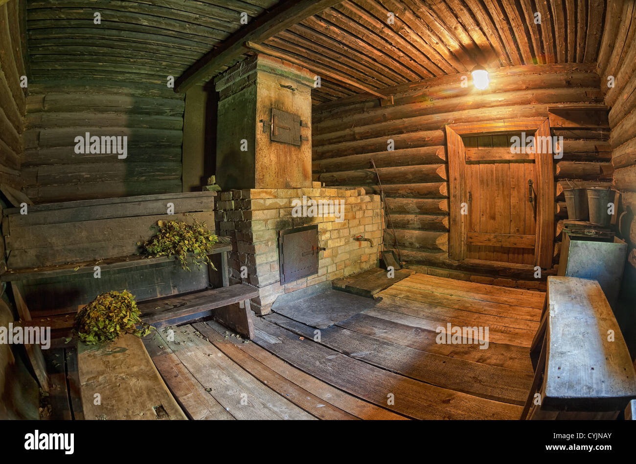 Brick oven in a traditional russian bath Stock Photo