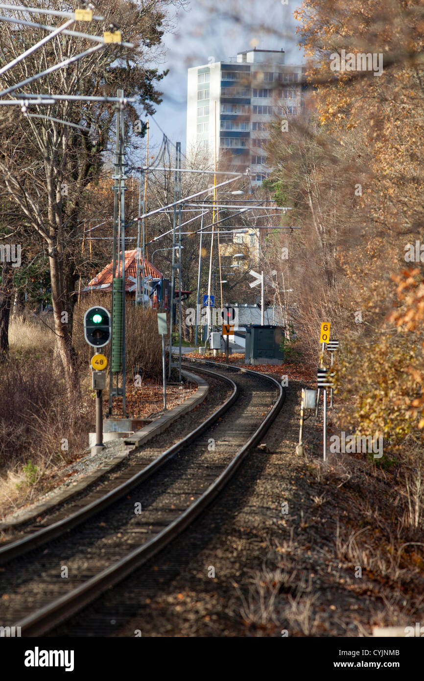 Skärsätra train station on the island of Lidingö near Stockholm in autumn Stock Photo
