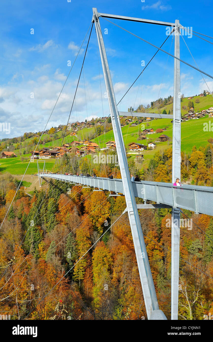 Panorama Suspension Bridge across the Gummischlucht (Gummi Canyon), Sigriswil, Bern, Switzerland Stock Photo