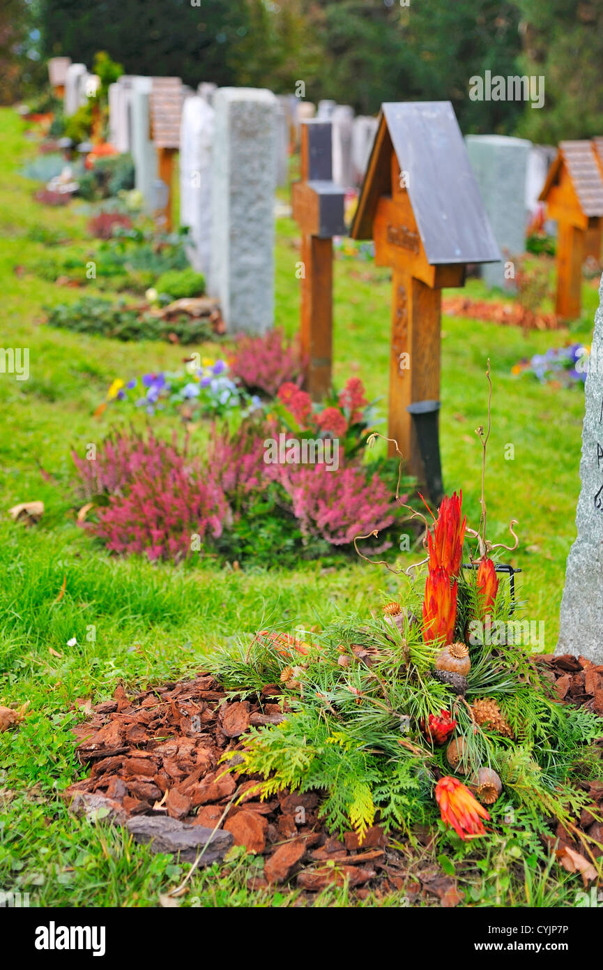 Cemetery in the mountain village of Sigriswil, Bern, Switzerland Stock Photo