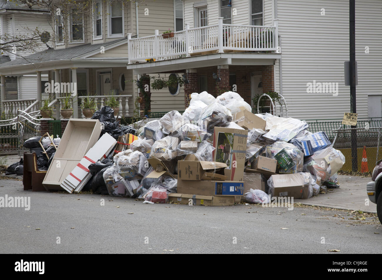 Recyclable trash waiting to be picked up from a single apartment
