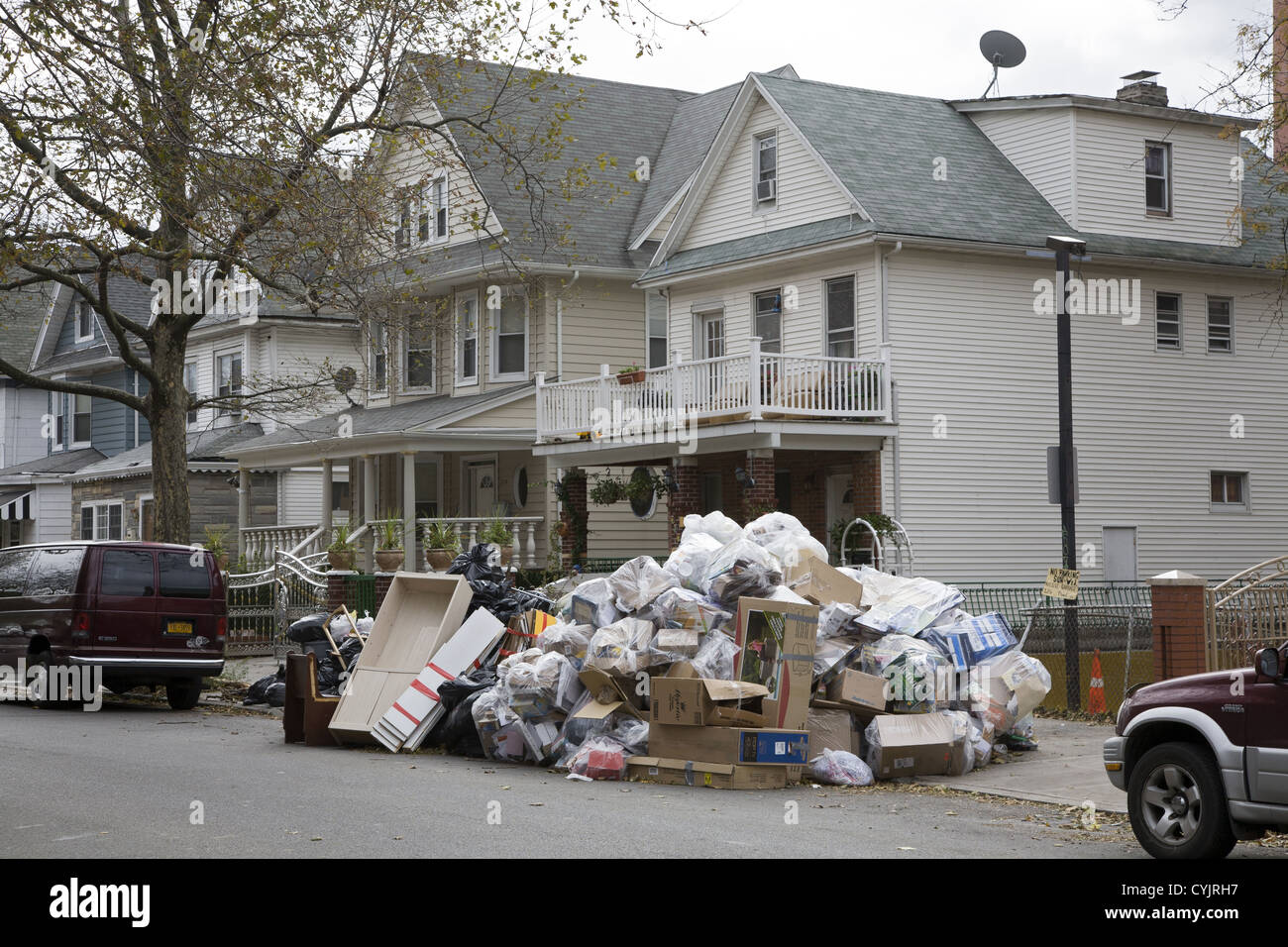 Recyclable trash waiting to be picked up from a single apartment