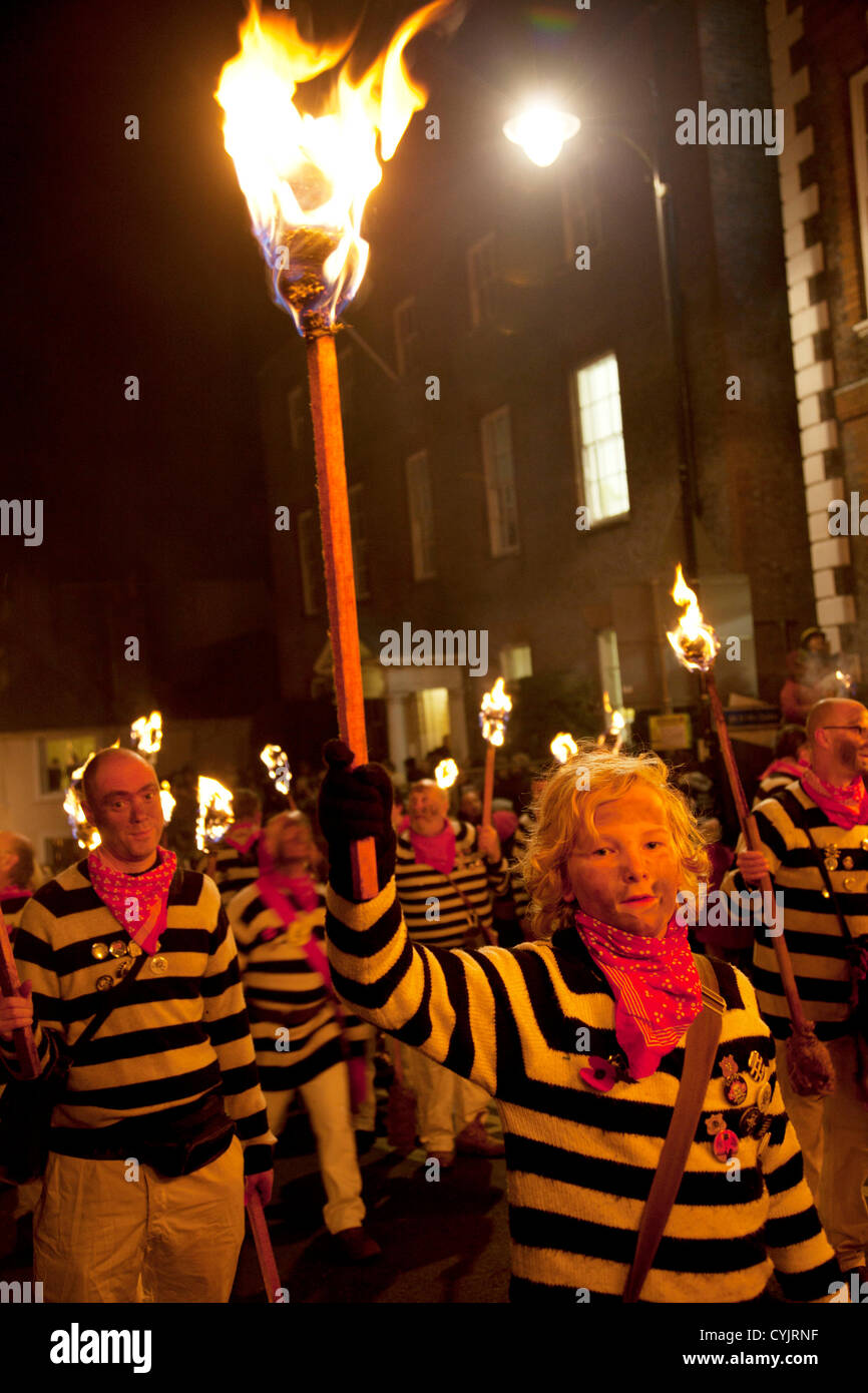Cliffe bonfire society members. Guy Fawkes Night celebration in Lewes ...
