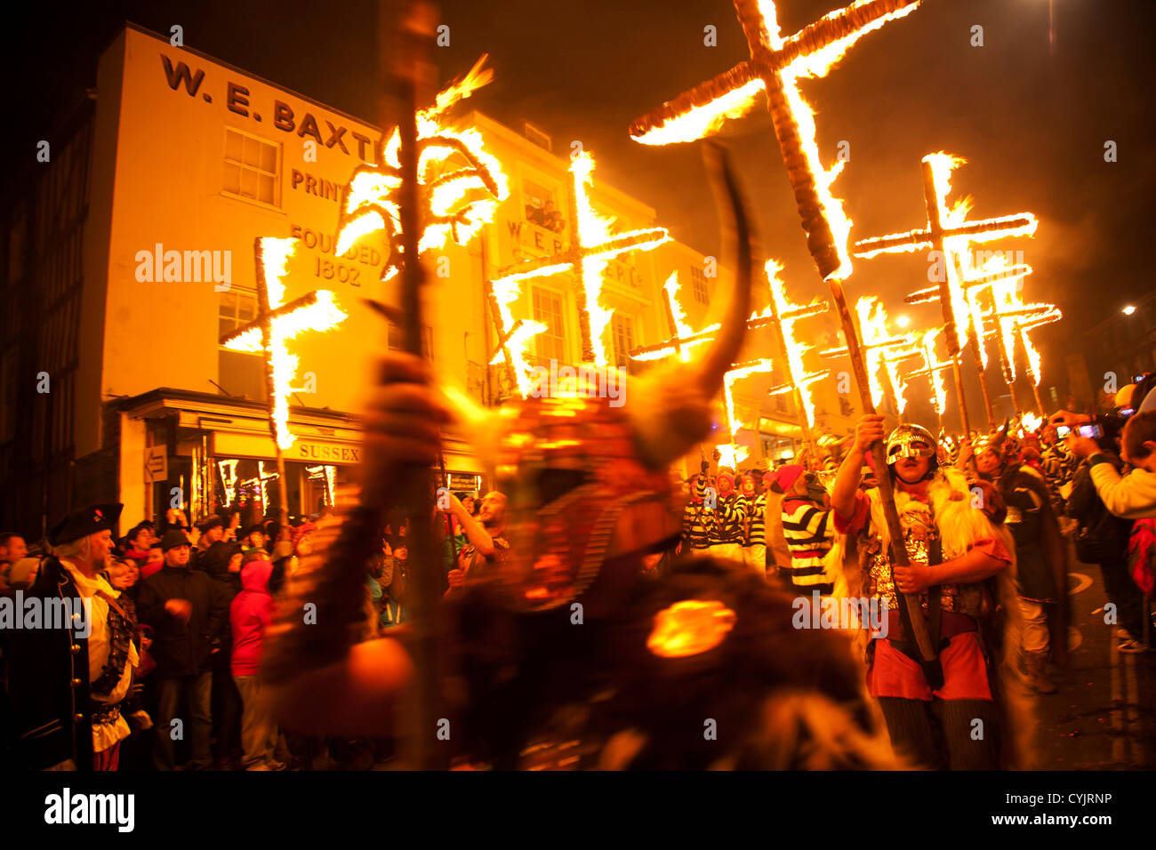 Cliffe bonfire society members. Guy Fawkes Night celebration in Lewes ...