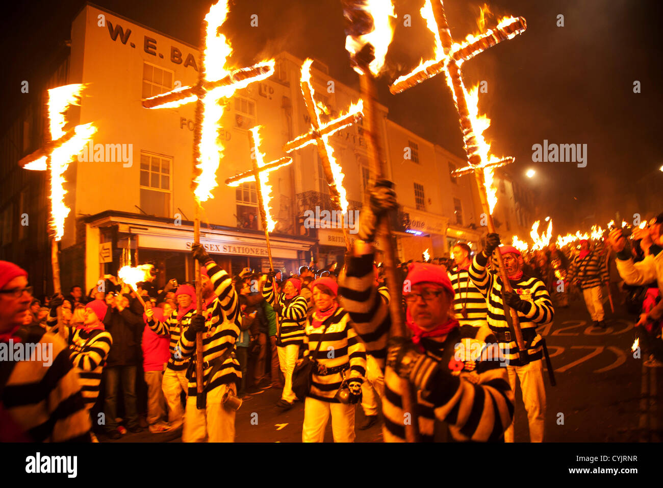 Cliffe bonfire society members. Guy Fawkes Night celebration in Lewes ...