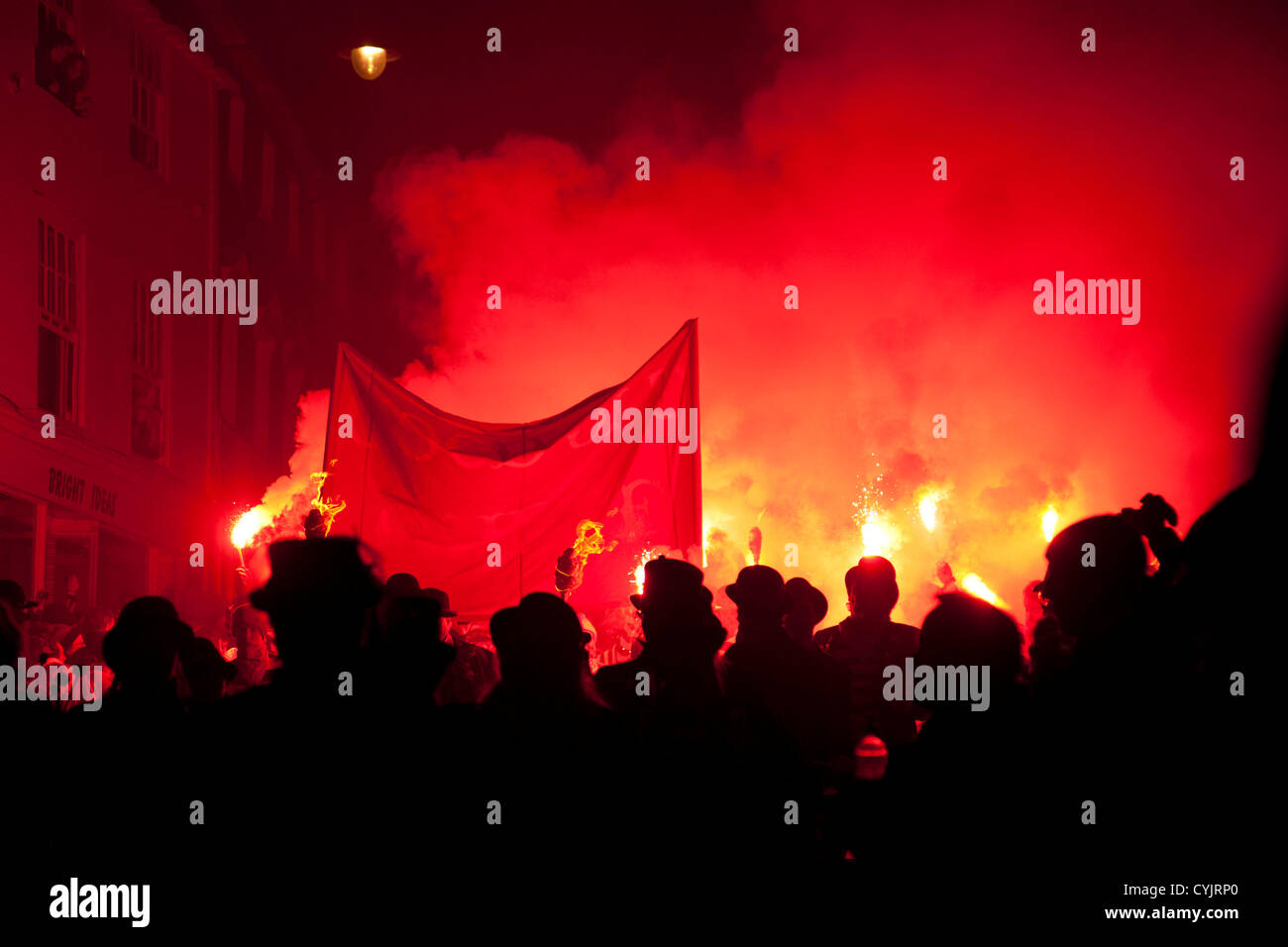 Cliffe bonfire society members. Guy Fawkes Night celebration in Lewes ...