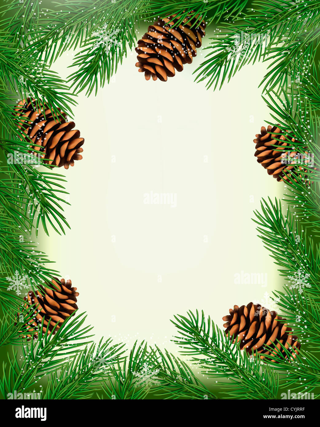 Frame made of christmas tree branches with pine cones Stock Photo - Alamy