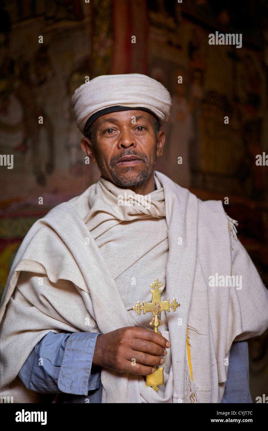 Church priest of Ura Kedane Meheriet, Ura Kidane Mehret Monastery, Zege Peninsula, Lake Tana, Ethiopia, Africa Stock Photo