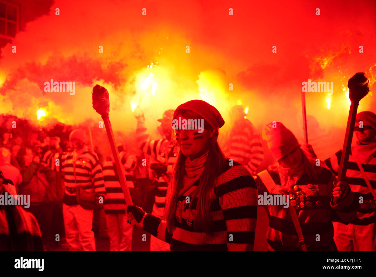 Cliffe bonfire society members. Guy Fawkes Night celebration in Lewes ...