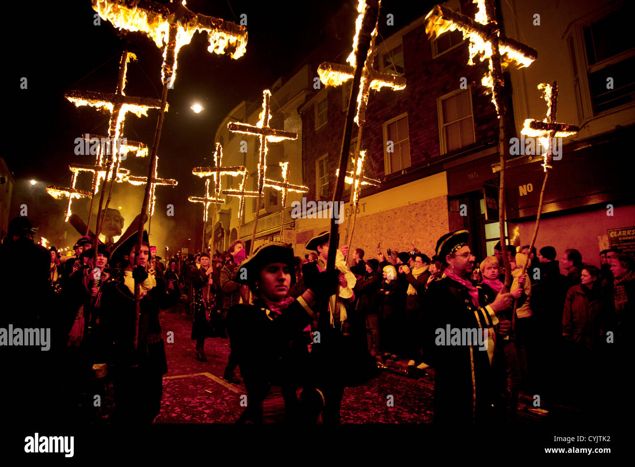 Cliffe bonfire society members. Guy Fawkes Night celebration in Lewes ...