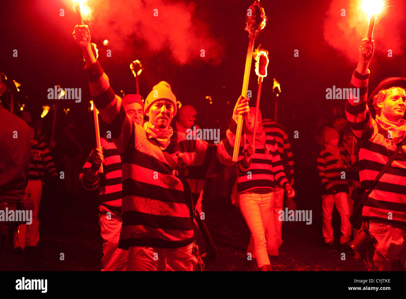 Cliffe bonfire society members. Guy Fawkes Night celebration in Lewes ...