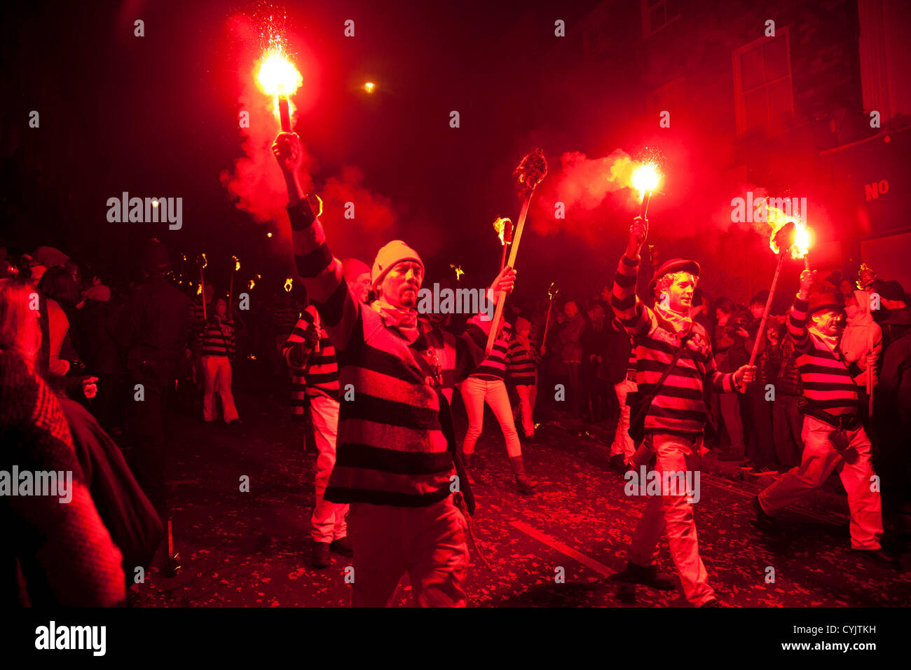 Cliffe bonfire society members. Guy Fawkes Night celebration in Lewes ...