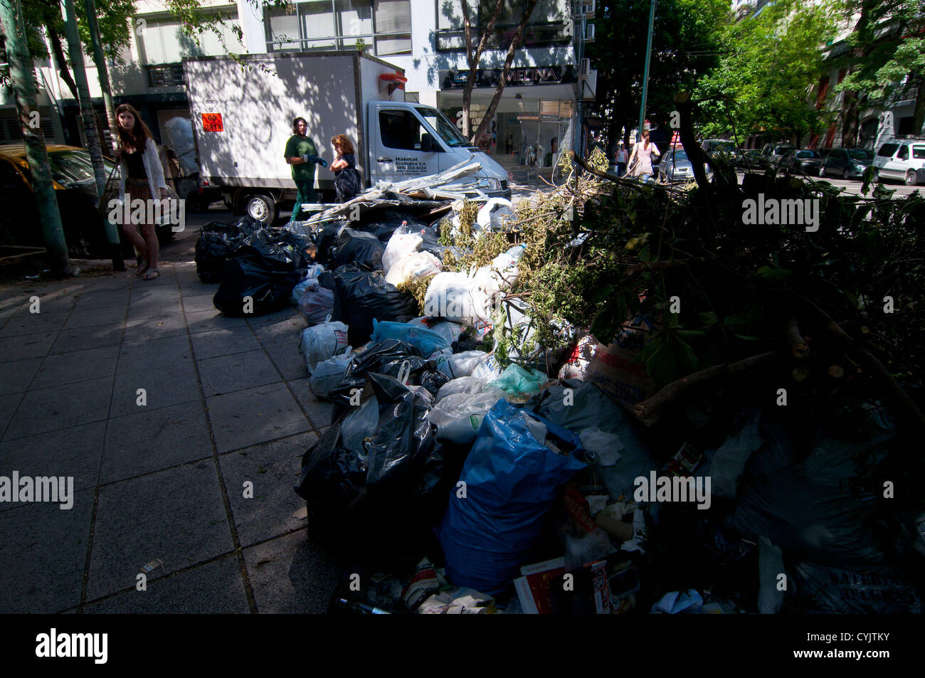 Nov. 6, 2012 - Buenos Aires, Buenos Aires, Argentina - A strike by workers of the CEAMSE, the company that receives and processes the garbage collected in Buenos Aires, leaves the city without refuse collection for the fourth day. The neighborhood of Belgrano is among the most affected, with garbage piling up in corners and a strong smell produce of an unusual hot weather for this season. (Credit Image: © Patricio Murphy/ZUMAPRESS.com) Stock Photo