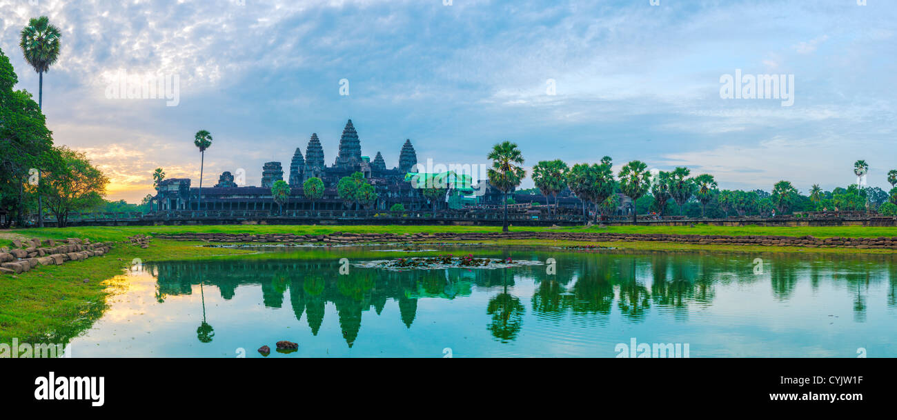 Maximum resolution panorama of Angkor Wat at sunrise Stock Photo