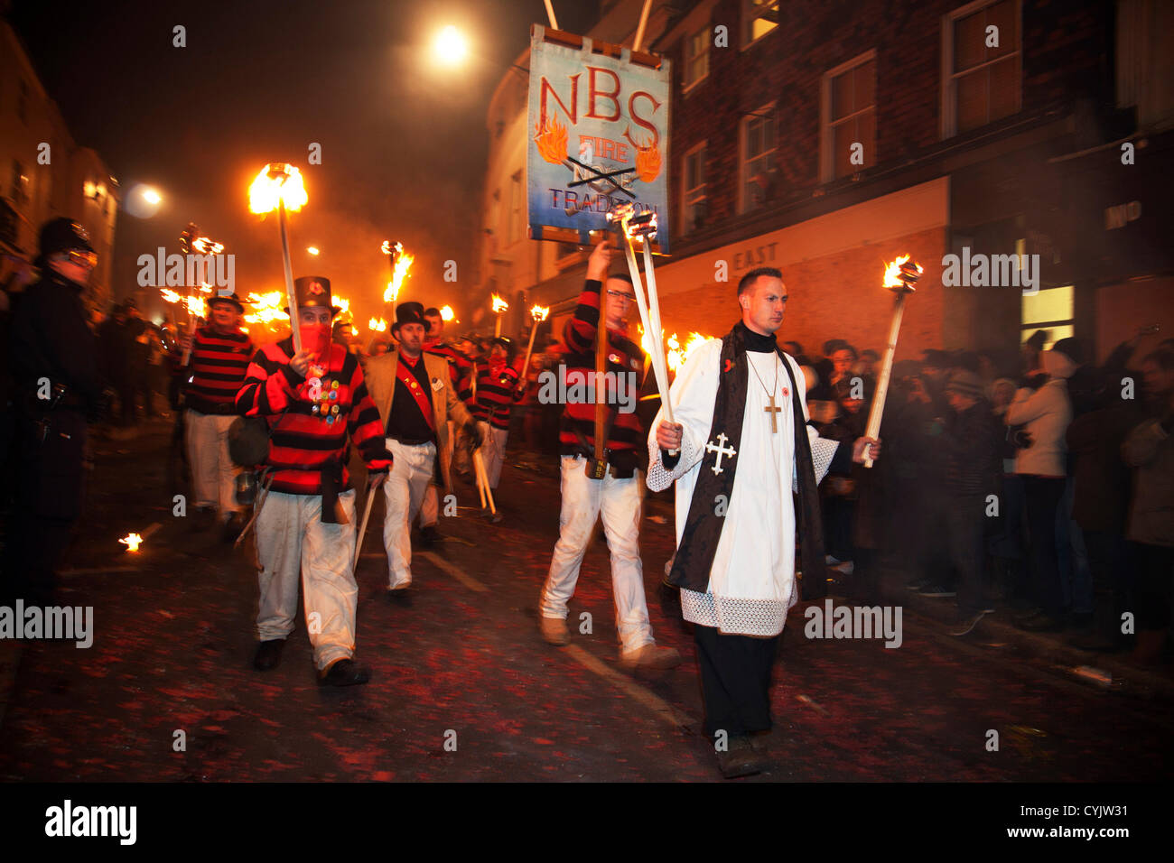 Cliffe bonfire society members. Guy Fawkes Night celebration in Lewes ...