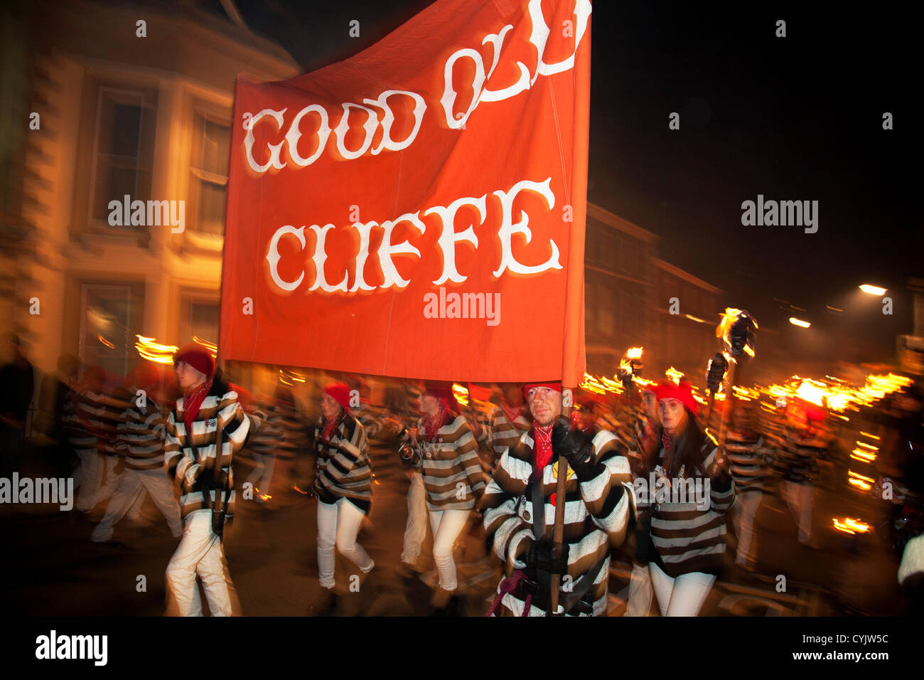 Cliffe bonfire society members. Guy Fawkes Night celebration in Lewes ...