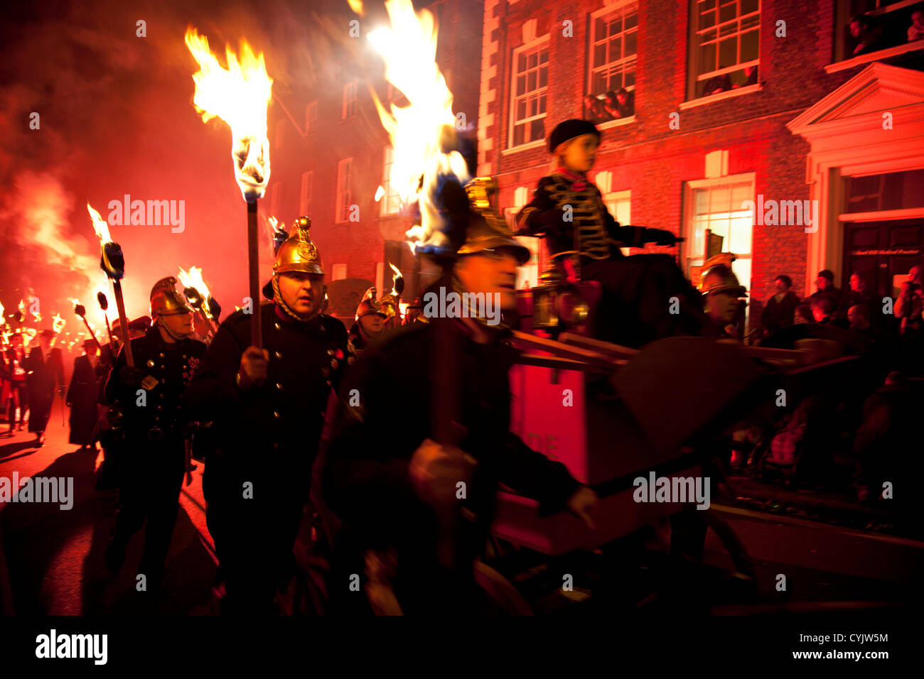 Cliffe bonfire society members. Guy Fawkes Night celebration in Lewes ...