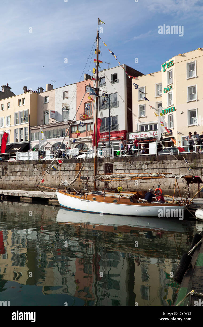 Emanuel, a vintage, Gaff Cutter Rigged Yacht moored up at Ramsgate Royal Harbour, Kent. Stock Photo