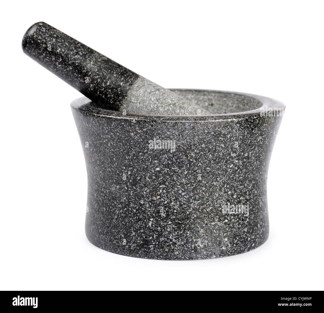 granite mortar with pestle isolated on white background Stock Photo