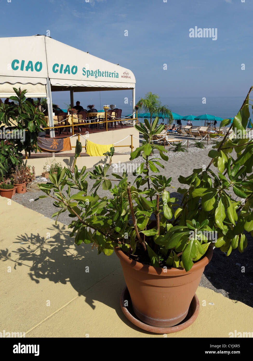 The Ciao Ciao ristorante, Letojanni, Sicily, Italy. Stock Photo