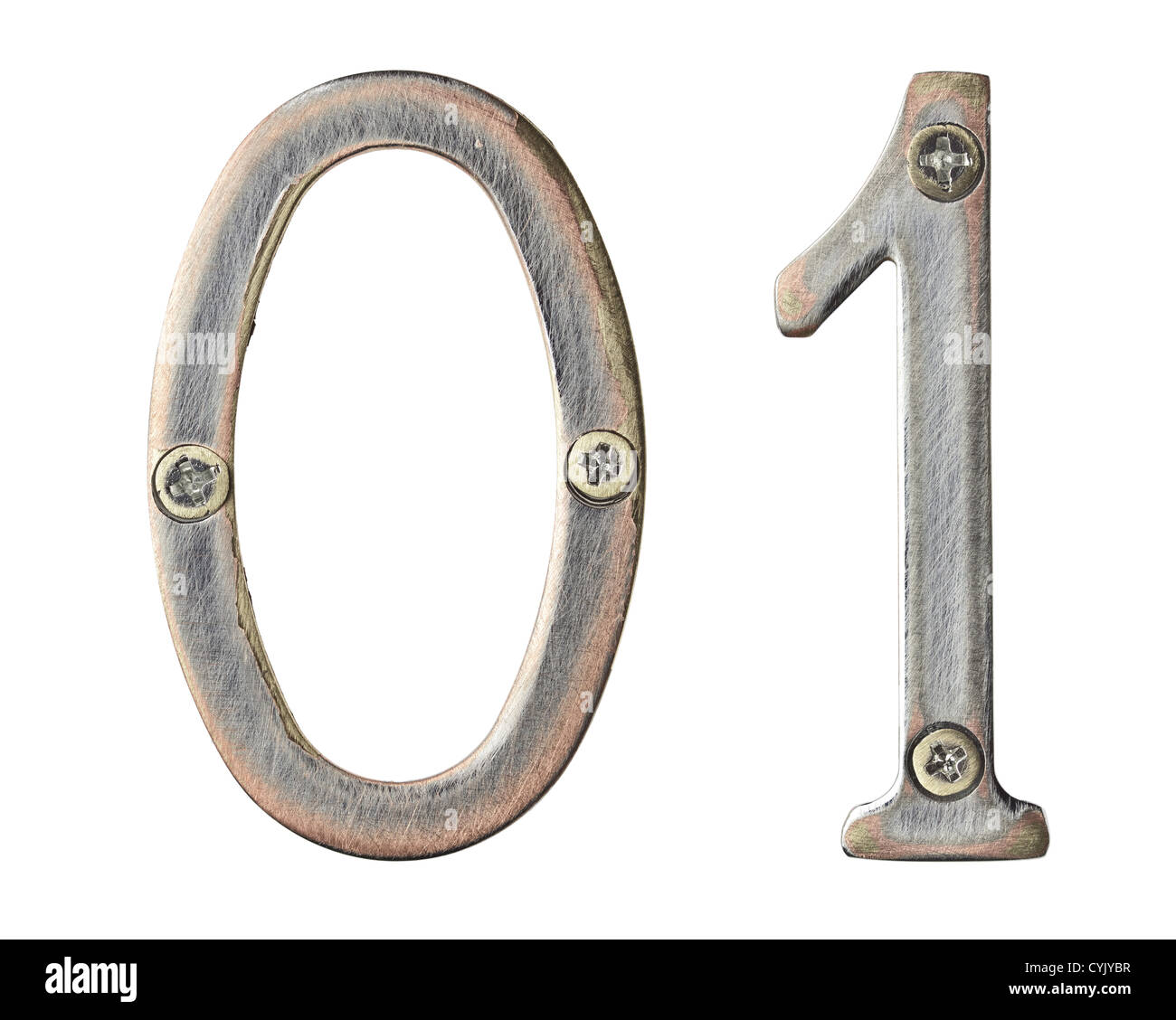 Aged metal numbers with screw heads Stock Photo