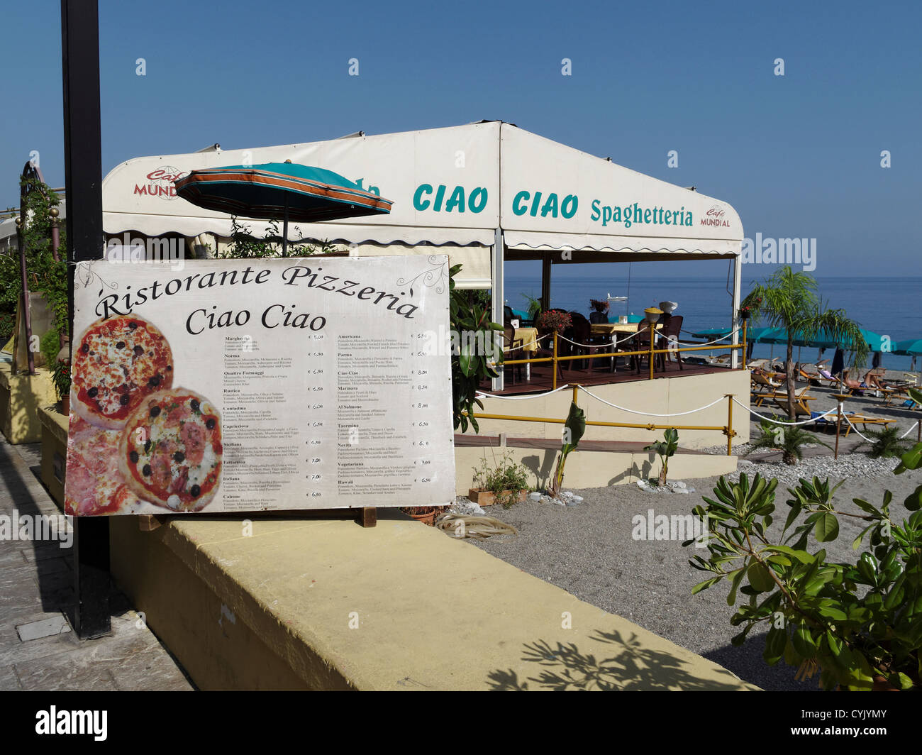 The Ciao Ciao ristorante, Letojanni, Sicily, Italy. Stock Photo