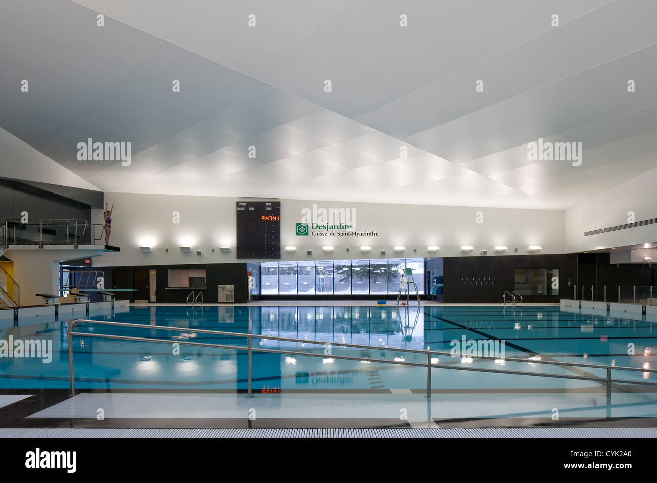 Centre Aquatique, St Hyacinthe, St Hyacinthe, Canada. Architect: acdf* Architecture, 2012. Main competition pool, diving boards. Stock Photo