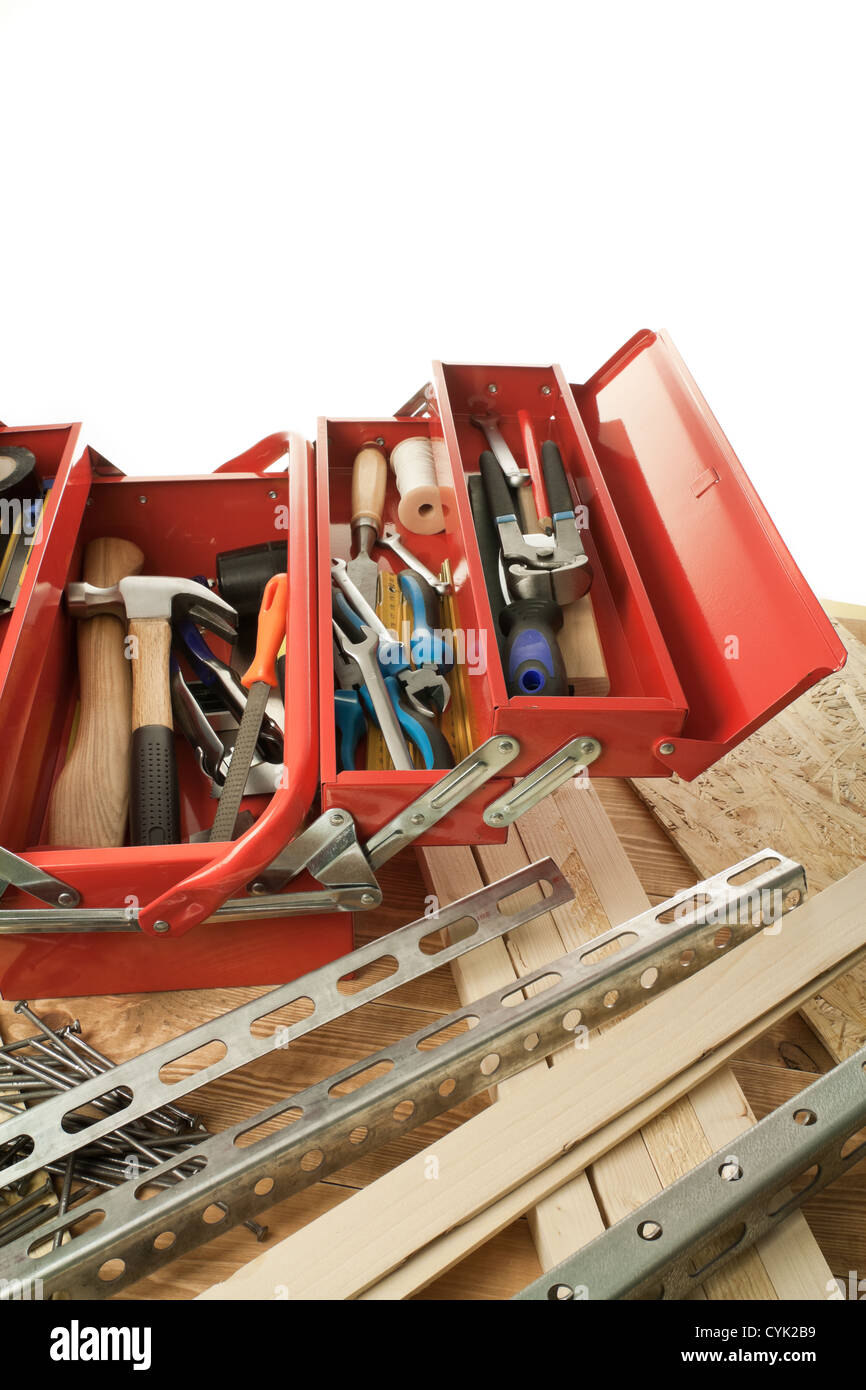 Construction materials and tool box. Stock Photo