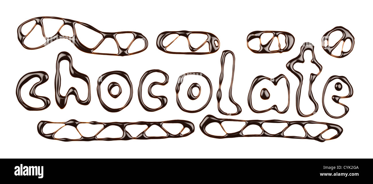 Word written with chocolate syrup, isolated Stock Photo Alamy