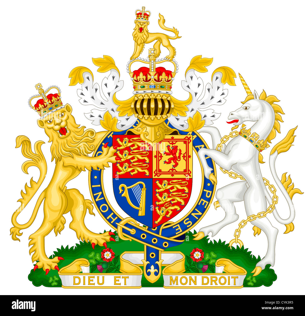 Coat of arms of the United Kingdom of Great Britain and Northern Ireland. Stock Photo
