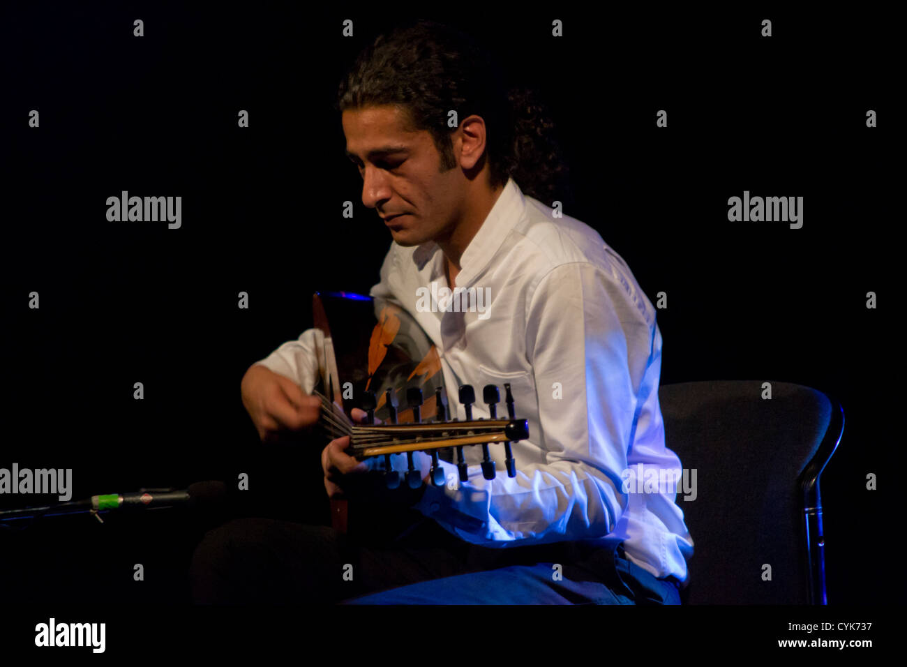 British Iraqi musician Khyam Allami performs live during the WOMEX 12 world music exhibition in Thessaloniki. Stock Photo
