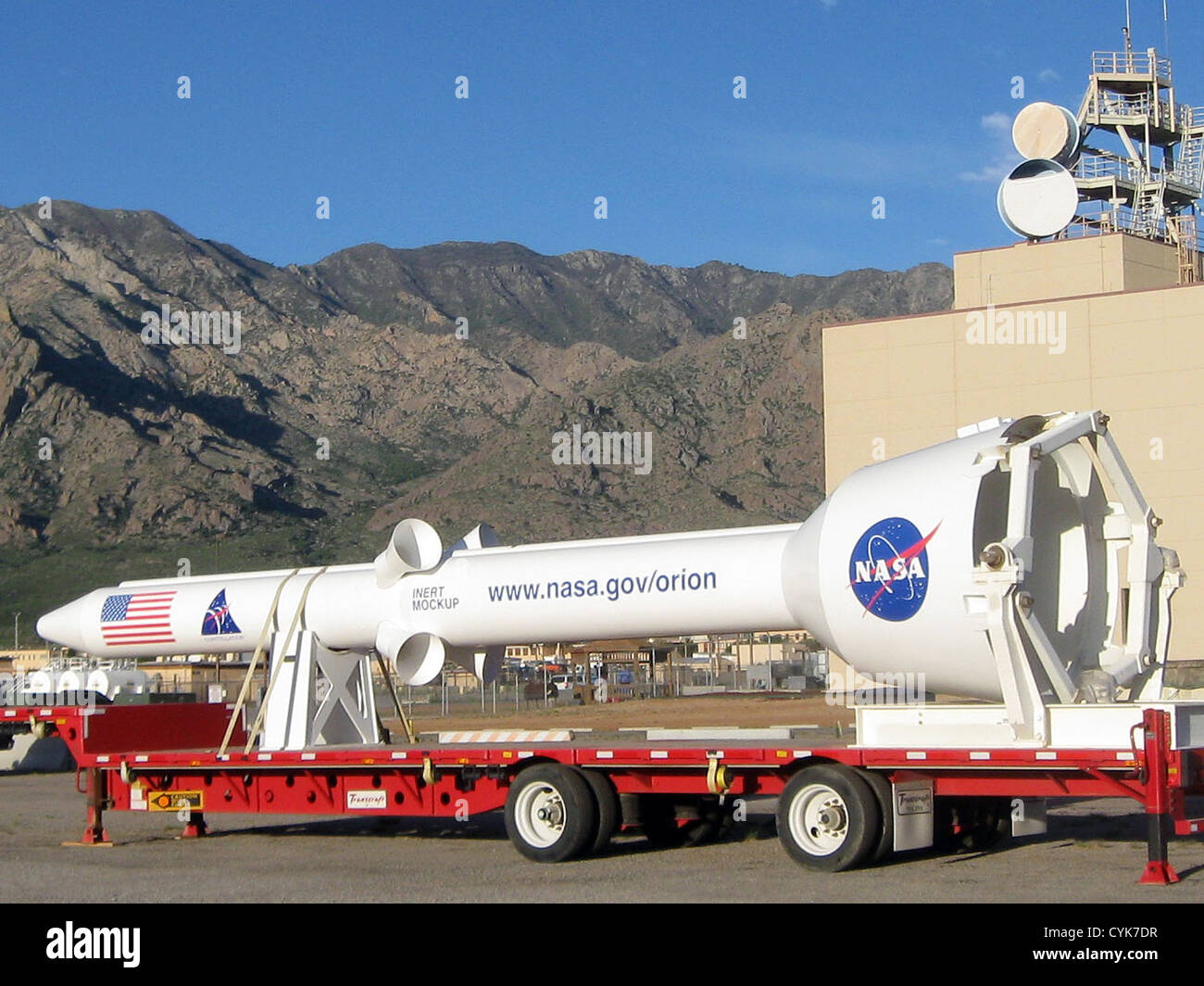 Mockup of the Orion Launch Abort System, on display at White Sands Missile Range during the Orion Pad Abort 1 test flight. The O Stock Photo