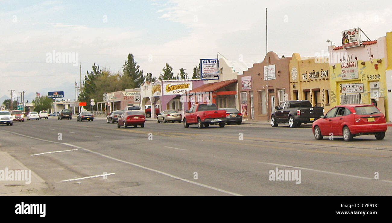 Main Street of Anthony, New Mexico, photographed looking north from